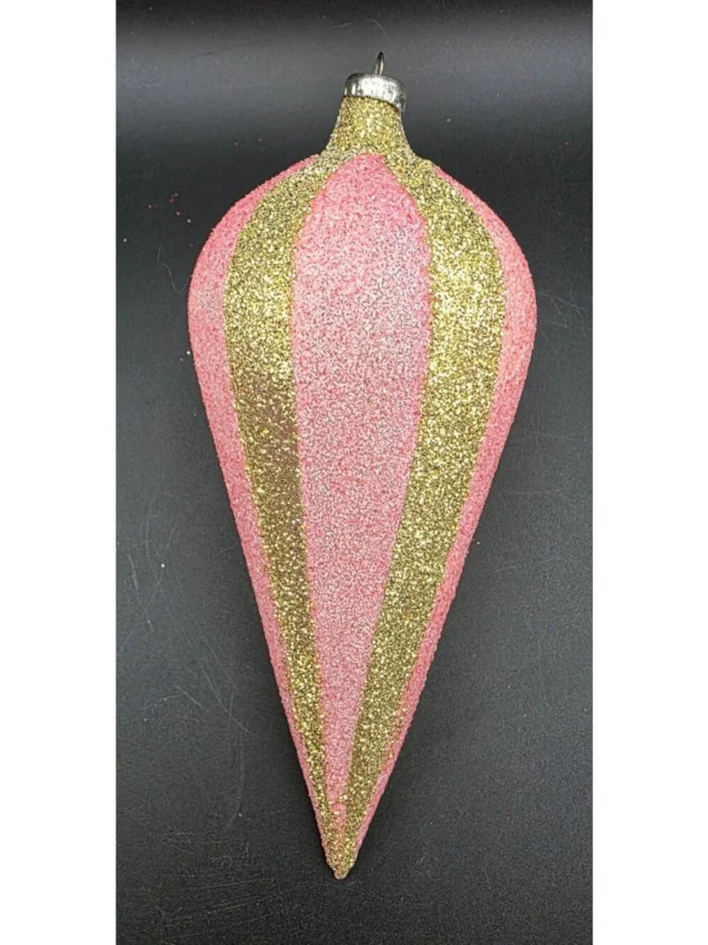 Vintage Jumbo Tear Drop Gold Pink Glitter Italian Collection Christmas Ornaments